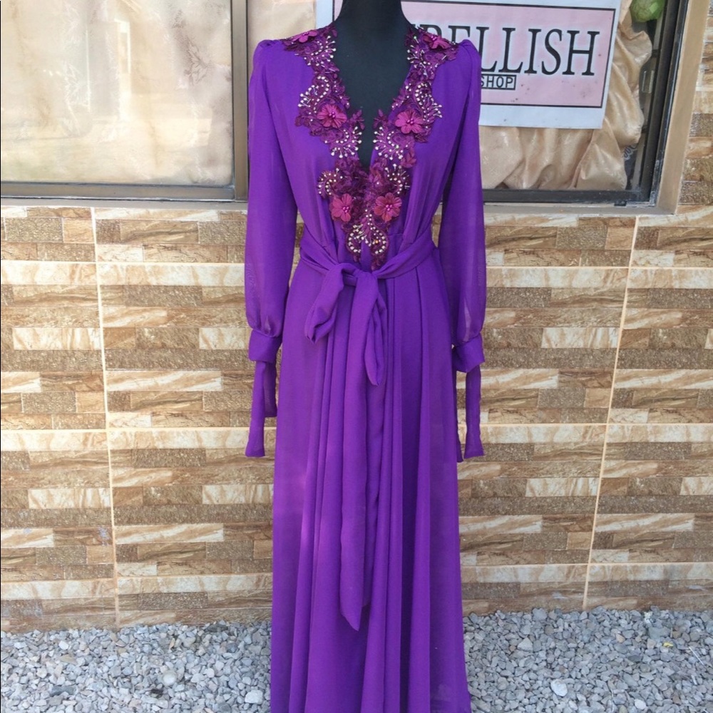 Purple Unique Bridal Robe with Elegant Lace